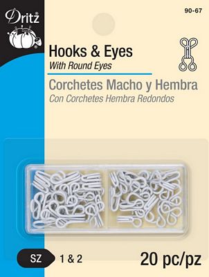 Brewer Sewing - Hooks & Eyes White 20ct. sizes 1 & 2