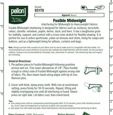 Brewer Sewing - Pellon Fusible Midweight Interfacing 20x25yds,Wht