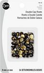Double-Cap Rivets, 24 Sets, Brushed Brass